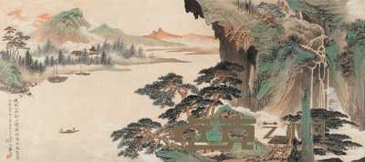 郑午昌 壬午（1942年）作 杜甫诗意图 片连框 61×135cm